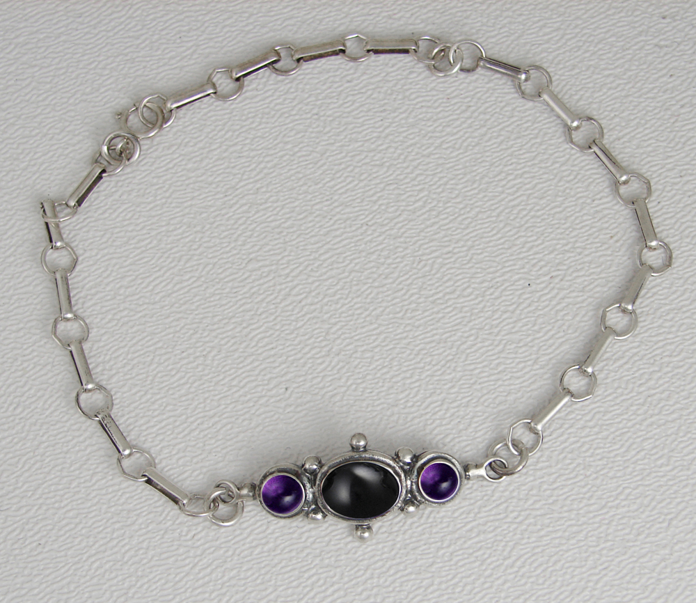 Sterling Silver Victorian Bracelet With Black Onyx And Amethyst